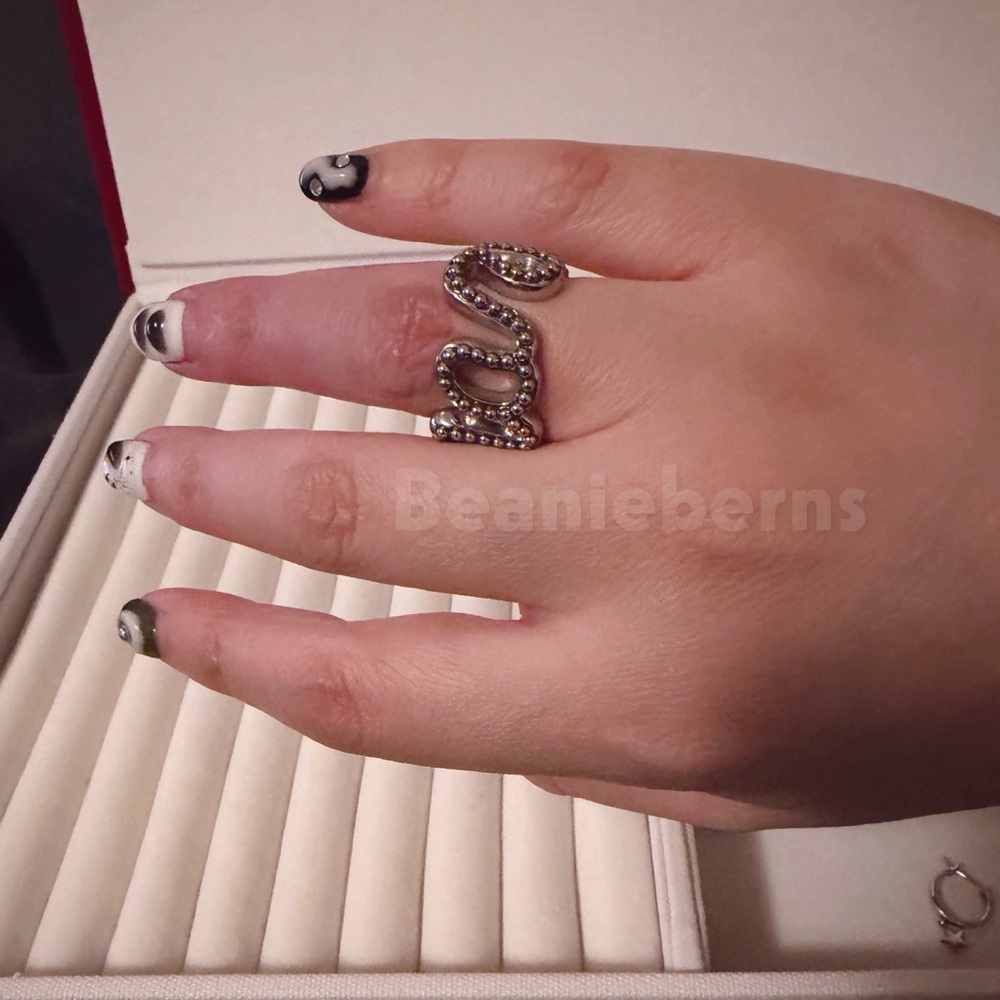 Marc Jacobs Chunky Studded Logo Silver Ring Size 5.5
